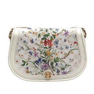 Giani Bernini White Floral Small Saddle Crossbody Bag
